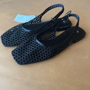 New Zara Black Crocheted Netted Flat Sandal